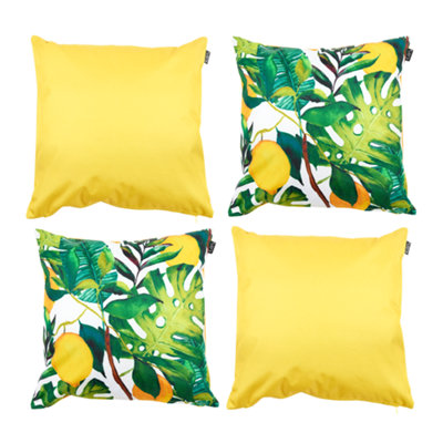 icon Indoor And Outdoor Waterproof Filled Cushion 2X Lemon Leaf & 2X Yellow from B&Q