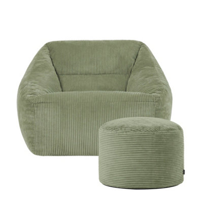 icon Natalia Large Beanbag And Round Footstool Corduroy Sage Green from B&Q