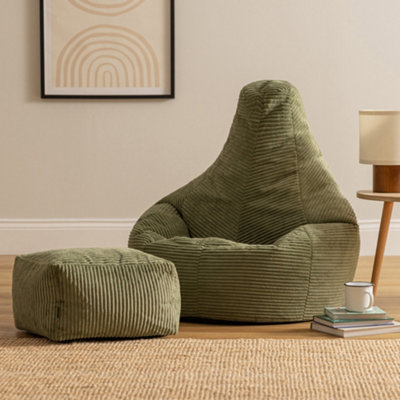 icon Dalton Cord Adults Bean Bag Recliner And PouffeReady Filled Beanbag And Footstool Sage Green from B&Q