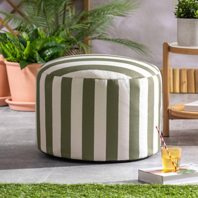 Icon Green Milano Stripe Soft Woven Kyoto Round Footstool Bean Bag, Olive