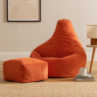 Icon Gaming Bean Bag Recliner & Footstool Jumbo Cord Terracotta from B&Q