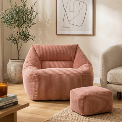 Icon Pink Armchair And Footstool Jumbo Cord Bundle Dawn