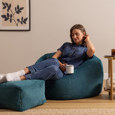 Icon Kingston Xl Jumbo Cord Classic Dome Bean Bag And FootstoolTeal from B&Q