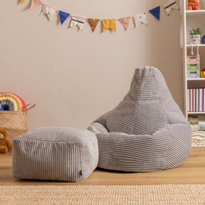 Icon Kids High Back And FootstoolJumbo CordGrey from B&Q