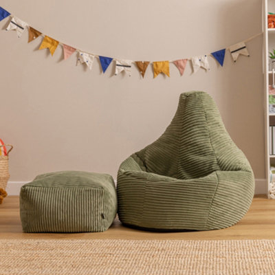 Icon Kids High Back And FootstoolJumbo CordSage Green from B&Q