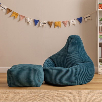 Icon Kids High Back And FootstoolJumbo CordTeal from B&Q