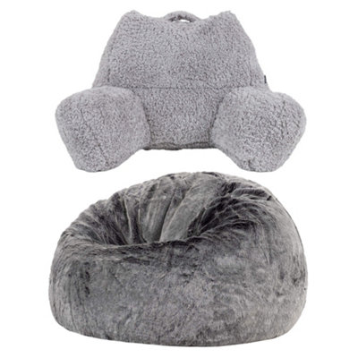 Icon Cuddle Cushion Grey And Kingston Artic Wolf Faux Fur Classic Bean Bag from B&Q