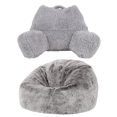 Icon Cuddle Cushion Grey And Kids Kingston Arctic Wolf Faux Fur Classic Bean Bag from B&Q