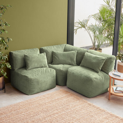 3Pc Icon Noa1X Corner2X ReclinerJumbo Cord Sage Green from B&Q