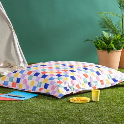 B&Q -  Kids Giant Bean Bag Floor Cushion Checkfetti Print Multi Coloured