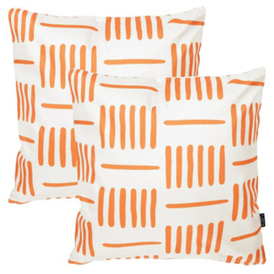 Icon Unisex Off-White Graphic Lines Indoor-Outdoor Cushion, Pack Of 2, Orange In - Image 3