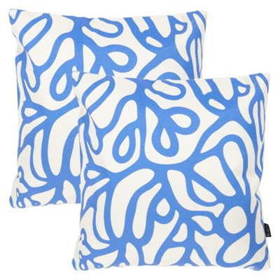 Icon Unisex Blue Squiggle Leaf Print Indoor-Outdoor Cushion, Pack Of 2, - Image 3
