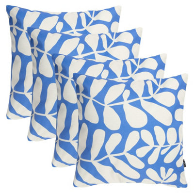 Icon Unisex Blue Abstract Leaf Print Indoor-Outdoor Cushion, Pack Of 4, - Image 3