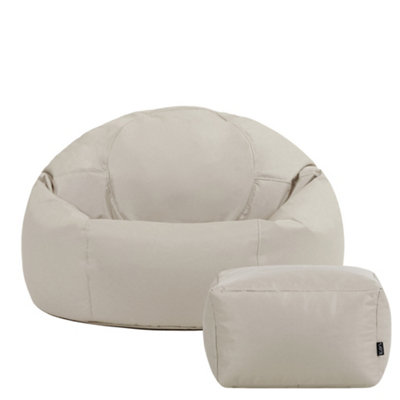 Icon Kingston Adult Classic Indoor Outdoor Bean Bag & Square Footstool Pouffe Stone from B&Q