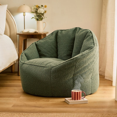 Icon Unisex Olive Sirena Bouclé Bean Bag Accent Chair In - Image 3