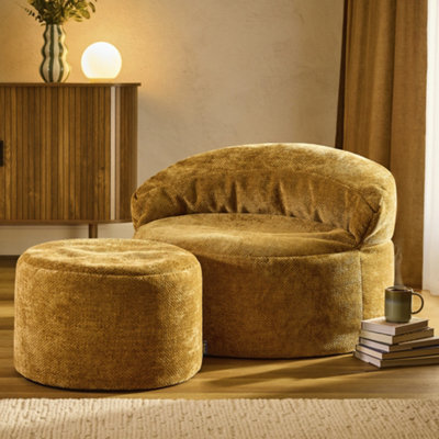 B&Q -  Orb Accent Chair And Milano Round Footstool ChenilleHoney Gold