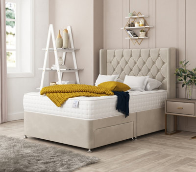 Bed Choices Deluxe Plush Velvet Divan Bed With 2 DrawersMattress And 54" HeadboardKing (Beige) from B&Q