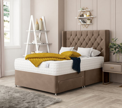 Bed Choices Deluxe Plush Velvet Divan Bed With 2 DrawersMattress And 54" HeadboardKing (Taupe) from B&Q