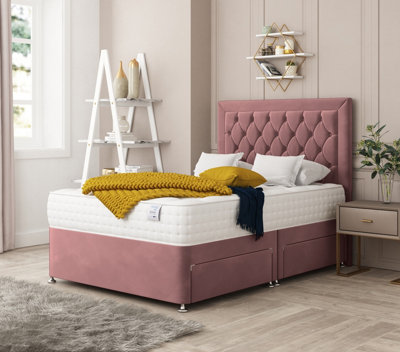 Bed Choices Montana Plush Velvet Divan Bed With Mattress26" Headboard & 4 Storage Drawers King (Pink) from B&Q