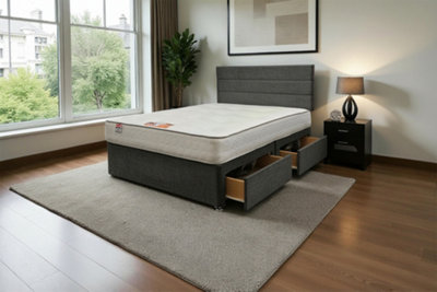Knight Sleep York Charcoal Plush 6Ft Princess Sprung Divan Bed Set With Mattress2 Drawers & Headboard-Super King from B&Q