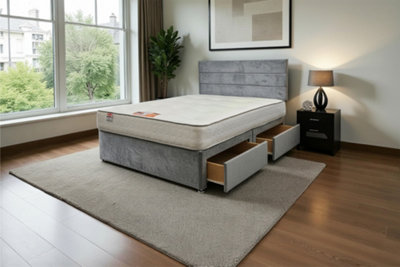 Knight Sleep York  Silver Plush 5Ft Hybrid Sprung Orthopaedic Divan Bed Set No Drawers With Upholstered HeadboardKing from B&Q