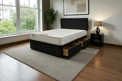 Knight Sleep York  Black Plush 4Ft6 Hybrid Sprung Orthopaedic Divan Bed Set No Drawers With Upholstered HeadboardDouble from B&Q