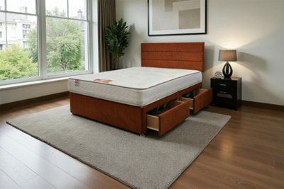 Knight Sleep Orange York Plush Princess Sprung Divan Storage Bed With 4 Drawers & Headboard - Super King 6Ft
