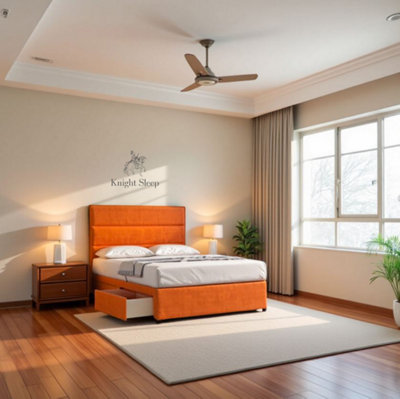 B&Q -  York Orange Plush 3Ft Divan Bed Frame No Drawers With Upholstered HeadboardSingle