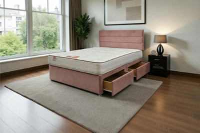 Knight Sleep York Pink Plush 5Ft Princess Sprung Divan Storage Bed With 4 Drawers & HeadboardKing from B&Q