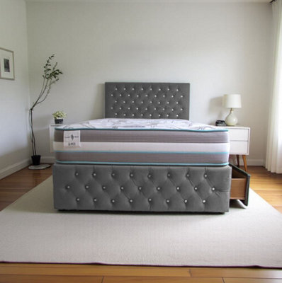 Knight Sleep Delaware Silver Plush 4Ft Princess Sprung Divan Bed Set With Mattress2 Drawers & Headboard-Small Double from B&Q