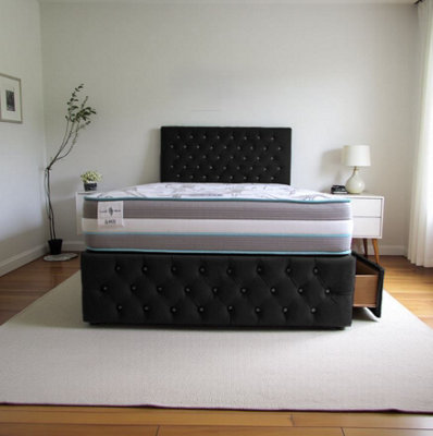 Knight Sleep Delaware Black Plush 4Ft Princess Sprung Divan Bed Set With Mattress2 Drawers & Headboard-Small Double from B&Q