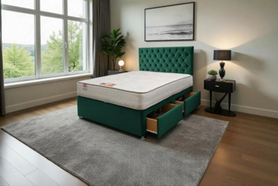 Knight Sleep Athens Emarald Plush 2Ft6 Bed Set With Mattress, 2 Drawers Same Side & 24"Headboard - Single Small