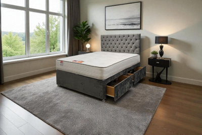 B&Q -  Athens Grey Plush 5Ft Bed Set With Mattress2 Drawers Same Side & 24"headboardKing Size