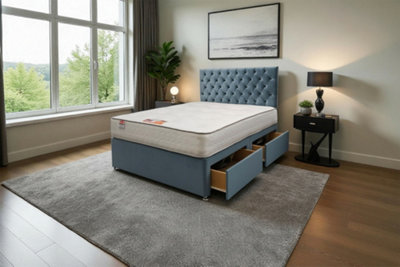 B&Q -  Athens Sky Plush 6Ft Bed Set With Mattress2 Drawers Same Side & 24"headboardSuper King