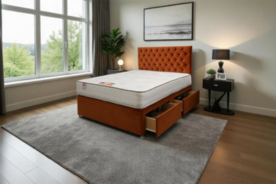 Knight Sleep Orange Athens Plush Bed Set With Mattress, 2 Drawers Same Side & 24"Headboard - King 5Ft