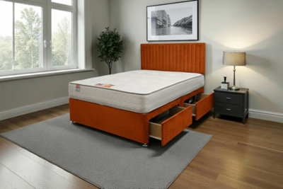 B&Q -  Emily Orange Plush 6Ft Bed Set With Mattress2 Drawers Same Side & 24"headboardSuper King