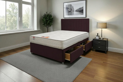 Knight Sleep Emily Aubergine Plush 3Ft Bed Set With Mattress2 Drawers Same Side & 24"headboardSingle from B&Q