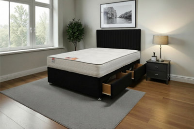 B&Q -  Emily Black Plush 4Ft6 Bed Set With Mattress2 Drawers Same Side & 24"headboardDouble