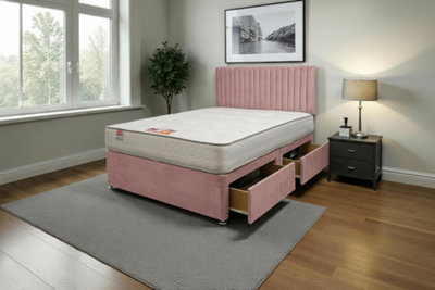 Knight Sleep Emily Pink Plush 2Ft6 Bed Set With Mattress2 Drawers Same Side & 24"headboardSmall Single from B&Q