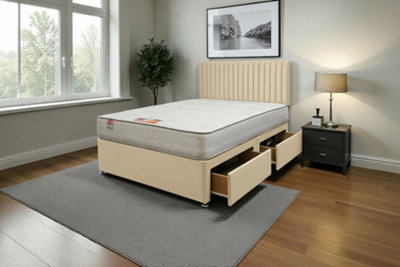 Knight Sleep Emily Cream Plush 3Ft Bed Set With Mattress2 Drawers Same Side & 24"headboardSingle from B&Q