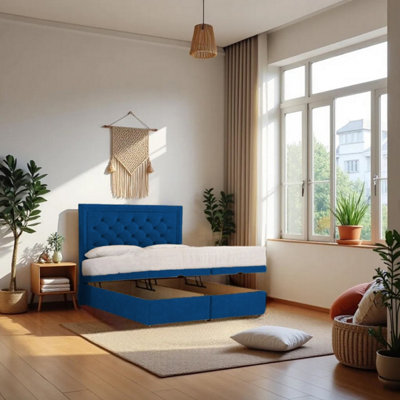 Knight Sleep Athens Ottoman Bed Navy Plush 2Ft6  With Mattress & 24"headboardSmall Single from B&Q