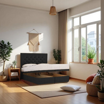 Knight Sleep Black Athens Ottoman Bed Plush With Mattress & 24"Headboard - King 5Ft