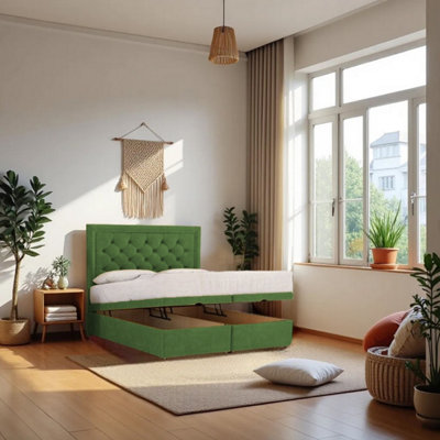 Knight Sleep Athens Ottoman Bed Emerald Plush 4Ft6  With Mattress & 24"headboardDouble from B&Q