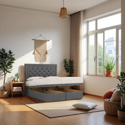 Knight Sleep Athens Ottoman Bed Grey Plush 5Ft  With Mattress & 24"headboardKing from B&Q