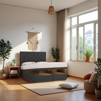 Knight Sleep Athens Ottoman Bed Charcoal Plush 4Ft  With Mattress & 24"headboardSmall Double from B&Q