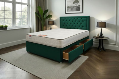 Knight Sleep Ellis Emerald Plush 2Ft6 Bed Set With Mattress, 2 Drawers Same Side & 24"Headboard - Single Small