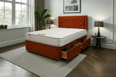 B&Q -  Ellis Orange Plush 4Ft6 Bed Set With Mattress2 Drawers Same Side & 24"headboardDouble
