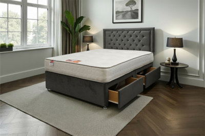 B&Q -  Ellis Charcoal Plush 6Ft Bed Set With Mattress2 Drawers Same Side & 24"headboardSuper King
