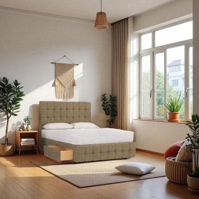 Knight Sleep Munic Mocca Plush 2Ft6 Bed Set With Mattress2 Drawers Same Side & 24"headboardSmall Single from B&Q