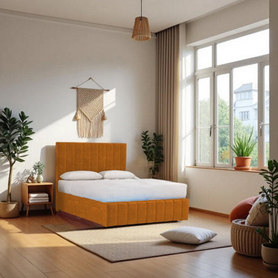 B&Q -  Paris Orange Plush 6Ft Bed Set With Mattress2 Drawers Same Side & 24"headboardSuper King